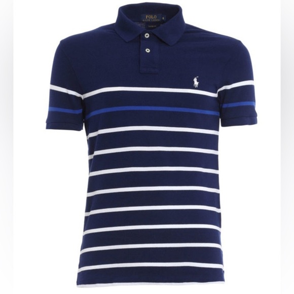 POLO by RALPH LAUREN Striped Cotton Pique Polo Shirt Blue & White Stripe Sz S - Picture 2 of 13